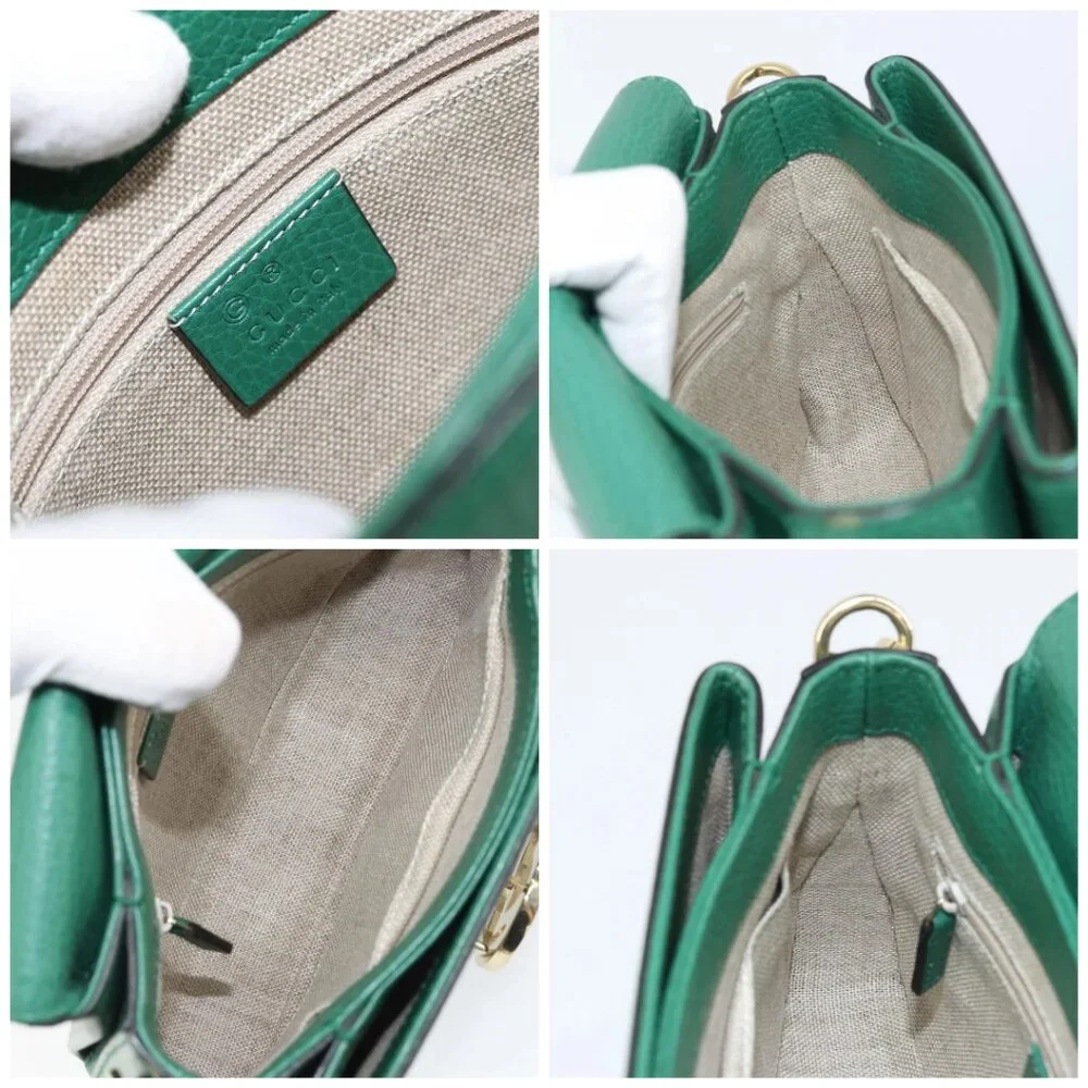 GUCCI Interlocking G Chain Shoulder Bag Leather Green Gold 607720 Auth 158806 - Picture 15 of 16